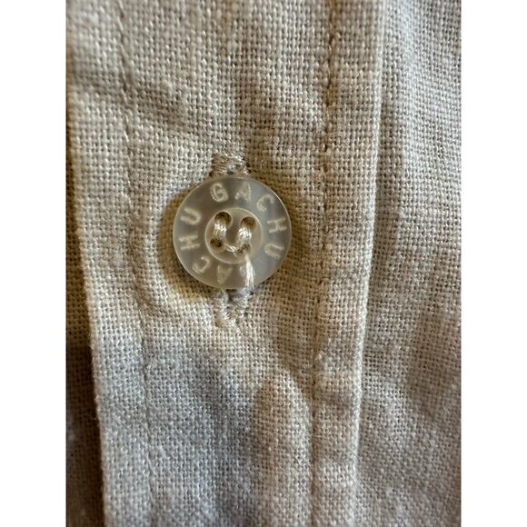 Gachu by KBB, Tan/ Natural Linen Button Up, Short Sleeve, Men Size XL - Picture 3 of 9